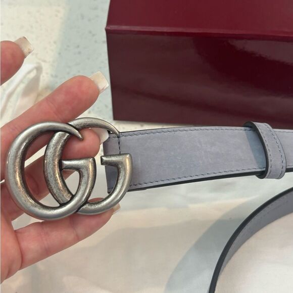 NEW Gucci Gray SUEDE Leather Belt with Silver GG Buckle size 95/38 main image 9